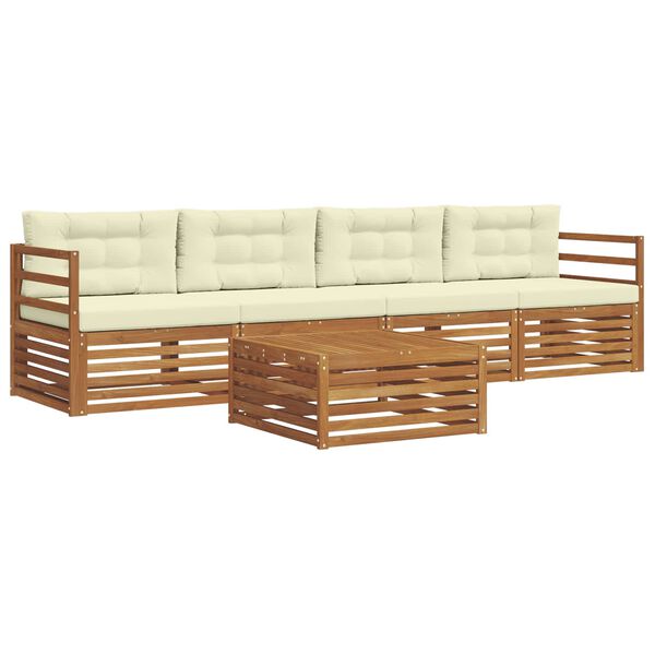 vidaXL Venkovn&iacute; pohovkov&aacute; souprava 5 pcs Přirozen&aacute; a Kr&eacute;mov&aacute;