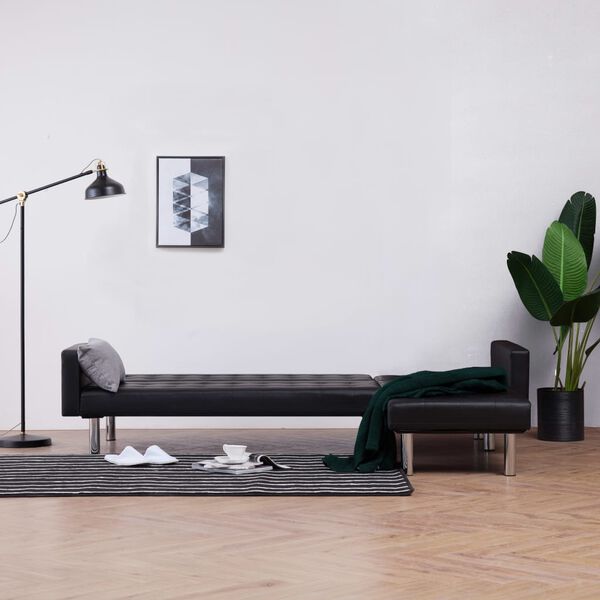 vidaXL Rohov&aacute; rozkl&aacute;dac&iacute; pohovka čern&aacute; uměl&aacute; kůže