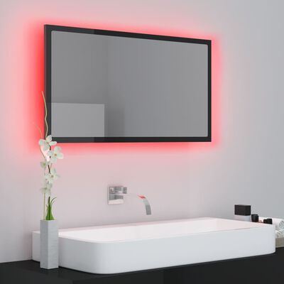 vidaXL LED koupelnové zrcadlo černé vysoký lesk 80x8,5x37 cm akrylové