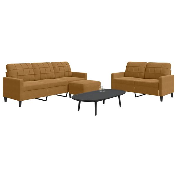 vidaXL 3dílná sedací souprava s poduškami hnědá samet