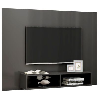 vidaXL Nástěnná TV skříňka šedá vysoký lesk 135x23,5x90 cm dřevotříska