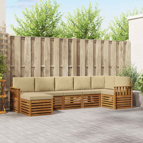 vidaXL Sedac&iacute; soupravy 7 pcs Přirozen&aacute; a B&eacute;žov&aacute; Masivn&iacute; ak&aacute;tov&eacute; dřevo