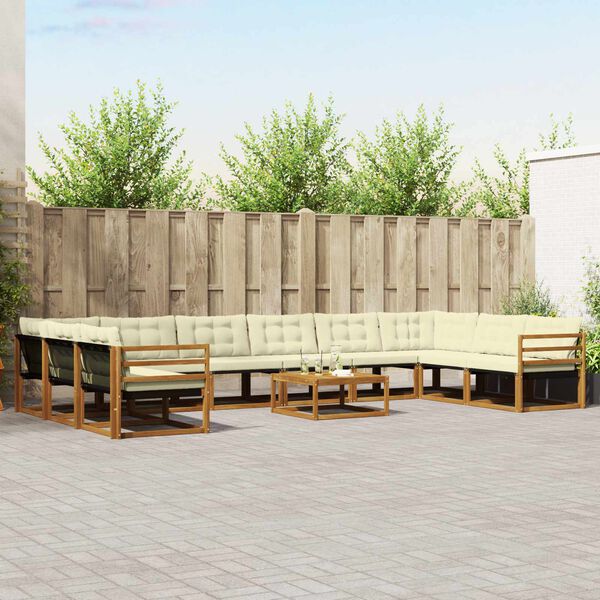 vidaXL Venkovn&iacute; pohovkov&aacute; souprava 11 pcs Přirozen&aacute; a Kr&eacute;mov&aacute;