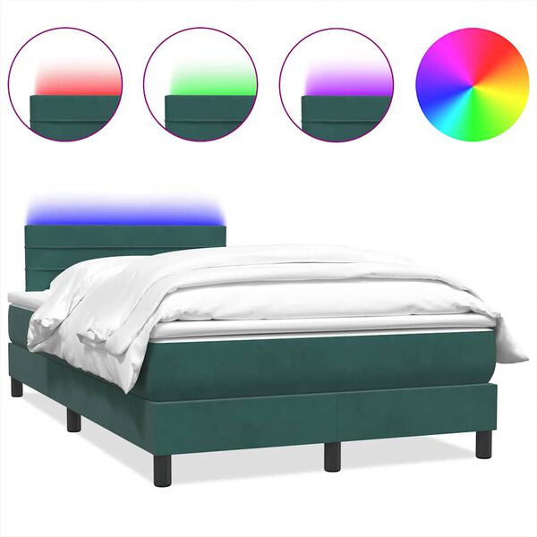 vidaXL Box spring postel s matrac&iacute; a LED tmavě zelen&aacute; 120x210 cm samet