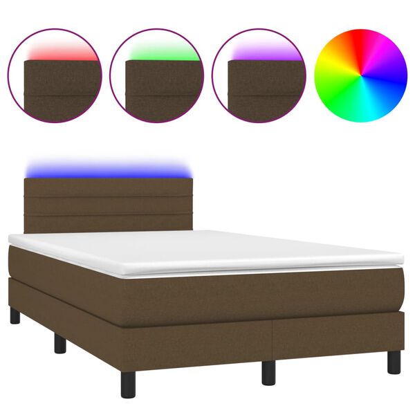 vidaXL Box spring postel s matrac&iacute; a LED tmavě hněd&aacute; 120x190 cm textil