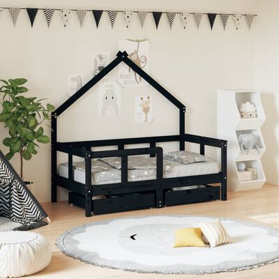 vidaXL Dětská postel se zásuvkami černá 70x140 cm masivní borové dřevo