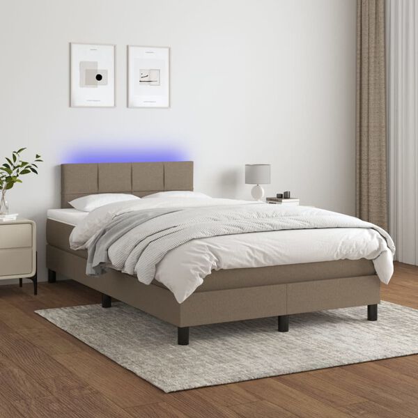 vidaXL Box spring postel s matrac&iacute; a LED taupe 120 x 200 cm textil