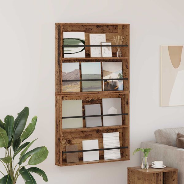 vidaXL Reg&aacute;l na časopisy s polic&iacute; 2 pcs Star&eacute; dřevo 80 x 12 x 70 cm