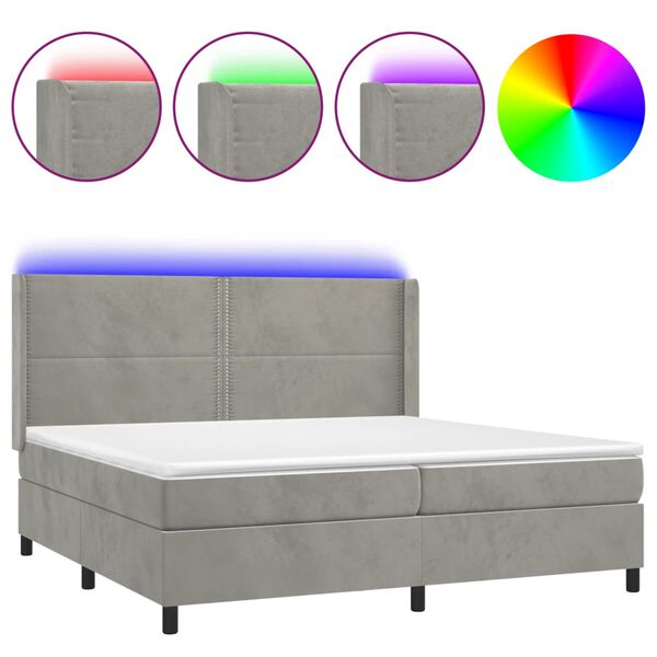 vidaXL Box spring postel s matrac&iacute; a LED světle &scaron;ed&aacute; 200x200 cm samet