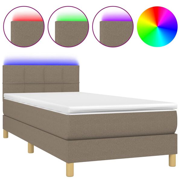 vidaXL Box spring postel s matrac&iacute; a LED taupe 100x200 cm textil