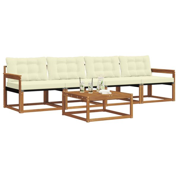 vidaXL Venkovn&iacute; pohovkov&aacute; souprava 5 pcs Přirozen&aacute; a Kr&eacute;mov&aacute;