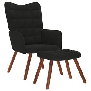 vidaXL Relaxačn&iacute; křeslo s taburetkou, čern&eacute; sametov&eacute;