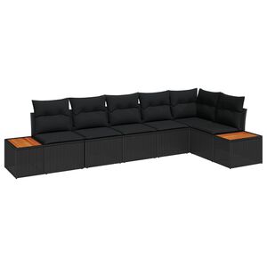vidaXL Sada zahradn&iacute;ch pohovek s pol&scaron;t&aacute;řem 6 pcs Čern&aacute; Polyratan