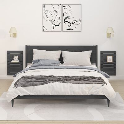 vidaXL Nástěnné poličky k posteli 2 ks šedé masivní borové dřevo