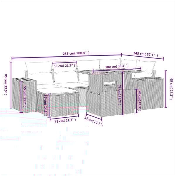 vidaXL 8d&iacute;ln&aacute; zahradn&iacute; sestava s podu&scaron;kami čern&aacute; polyratan ak&aacute;cie