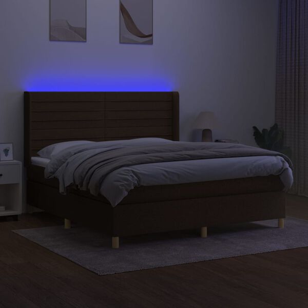 vidaXL Box spring postel s matrac&iacute; a LED tmavě hněd&aacute; 160x200 cm textil