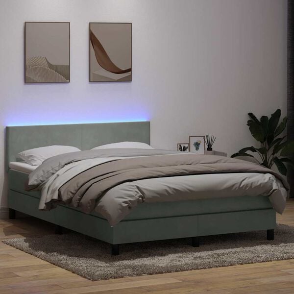vidaXL Box spring postel s matrac&iacute; a LED světle &scaron;ed&aacute; 160x210 cm samet