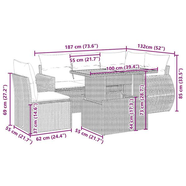 vidaXL 6dílná zahradní sedací souprava s poduškami béžová polyratan