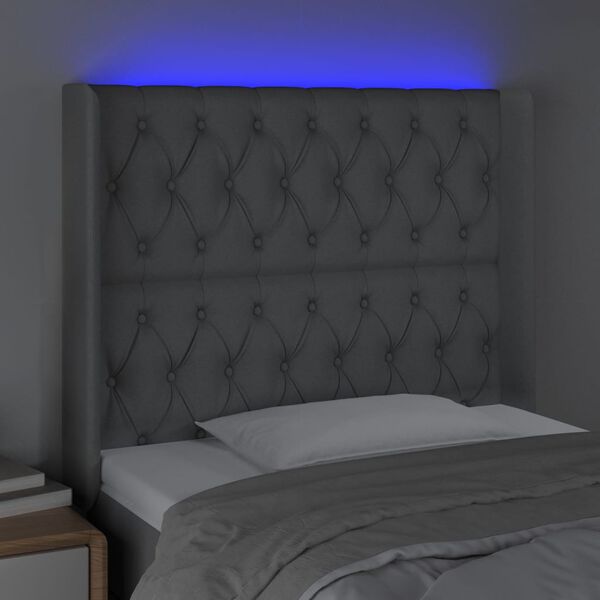 vidaXL Čelo postele s LED světle &scaron;ed&eacute; 93x16x118/128 cm textil