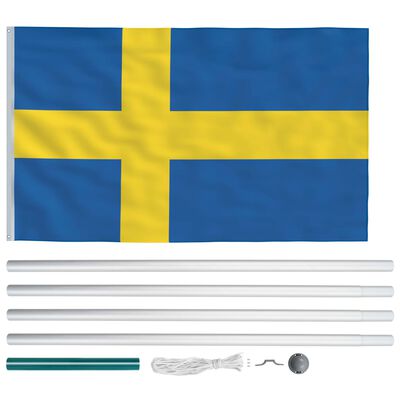 vidaXL Švédská vlajka a stožár hliník 6,2 m