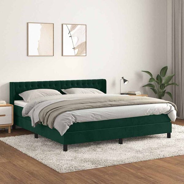 vidaXL Box spring postel s matrac&iacute; tmavě zelen&aacute; 180x200 cm samet