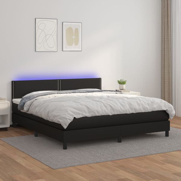 vidaXL Box spring postel s matrac&iacute; a LED čern&aacute; 160x200 cm uměl&aacute; kůže