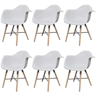 vidaXL Jídelní židle 6 ks bílé plast a bukové dřevo
