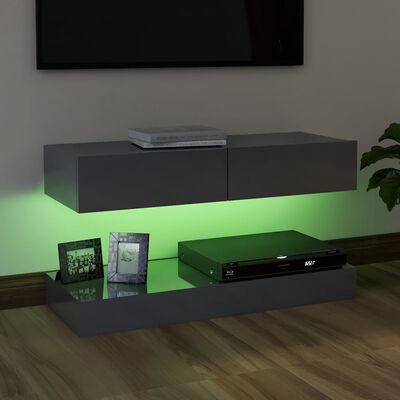 vidaXL TV skříňka s LED osvětlením šedá s vysokým leskem 90 x 35 cm