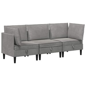 vidaXL Sada n&aacute;bytku do ob&yacute;vac&iacute;ho pokoje 3 pcs Světle &scaron;ed&aacute; Samet