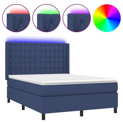 vidaXL Box spring postel s matrací a LED modrá 140x190 cm textil
