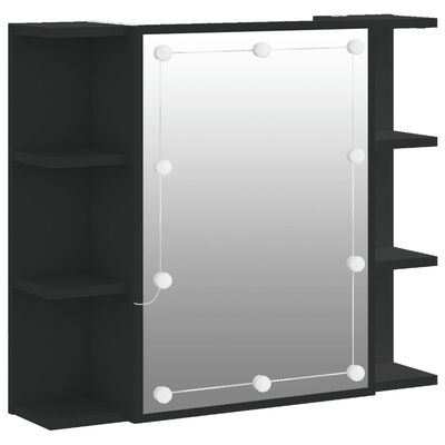 vidaXL Zrcadlová skříňka s LED černá 70 x 16,5 x 60 cm