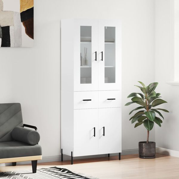 vidaXL Skř&iacute;ň highboard b&iacute;l&aacute; 69,5 x 34 x 180 cm kompozitn&iacute; dřevo