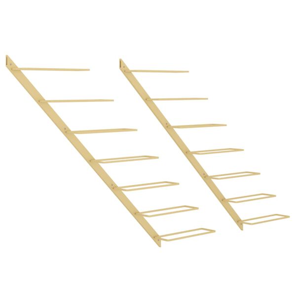 vidaXL N&aacute;stěnn&eacute; stojany na v&iacute;no na 7 lahv&iacute; 2 ks zlat&eacute; kov