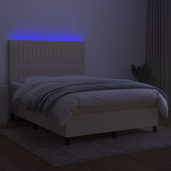 vidaXL Box spring postel s matrac&iacute; a LED kr&eacute;mov&aacute; 140x190 cm textil