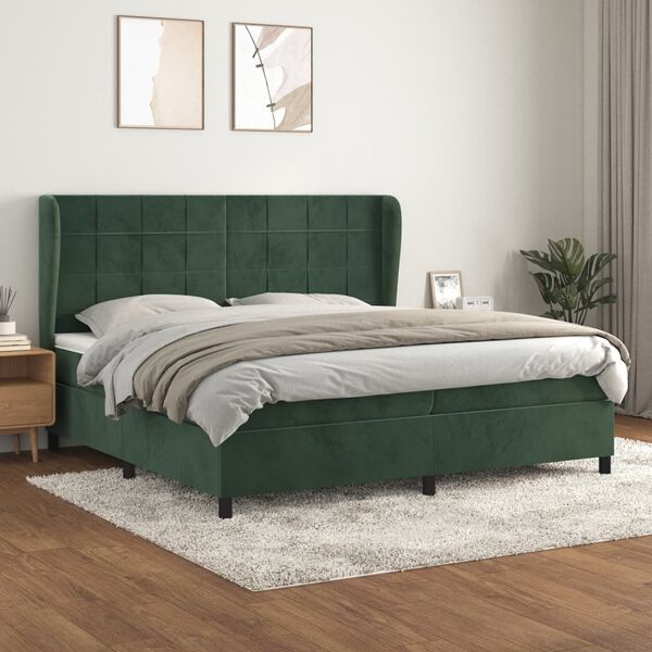 vidaXL Box spring postel s matrac&iacute; tmavě zelen&aacute; 200x200 cm samet