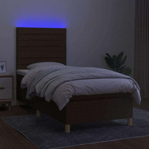 vidaXL Box spring postel s matrac&iacute; a LED tmavě hněd&aacute; 90x190 cm textil