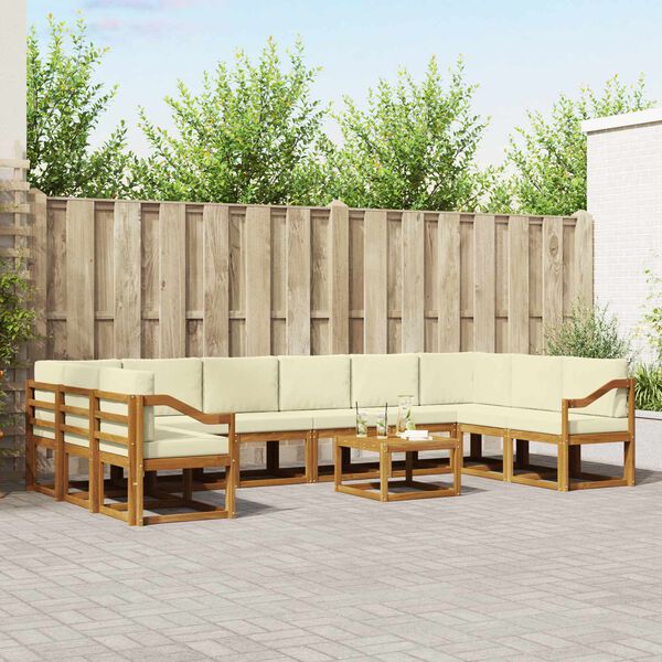 vidaXL Venkovn&iacute; pohovkov&aacute; souprava 11 pcs Přirozen&aacute; a Kr&eacute;mov&aacute;