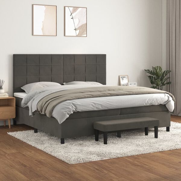 vidaXL Box spring postel s matrac&iacute; tmavě &scaron;ed&aacute; 200x200 cm samet