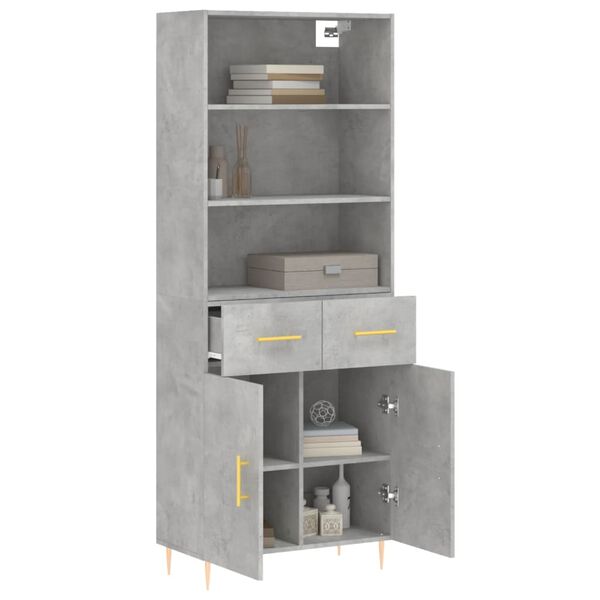 vidaXL Skř&iacute;ň highboard betonově &scaron;ed&aacute; 69,5x34x180 cm kompozitn&iacute; dřevo