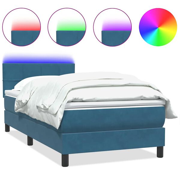 vidaXL Box spring postel s matrac&iacute; a LED tmavě modr&aacute; 100x220 cm samet