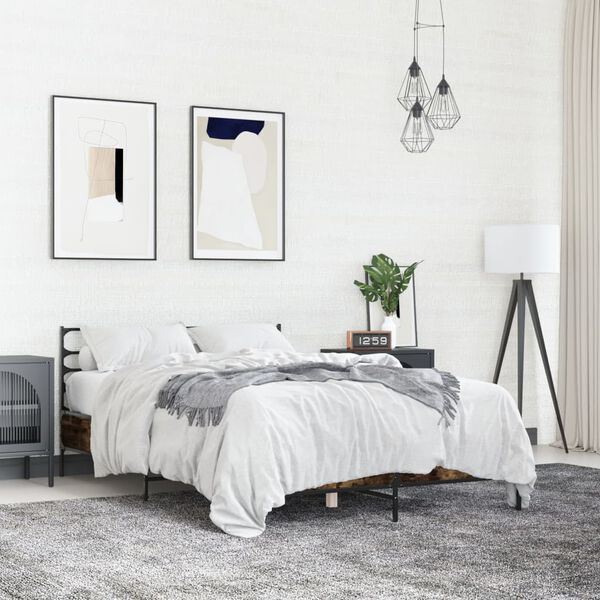 vidaXL R&aacute;m postele kouřov&yacute; dub 140 x 190 cm kompozitn&iacute; dřevo a kov