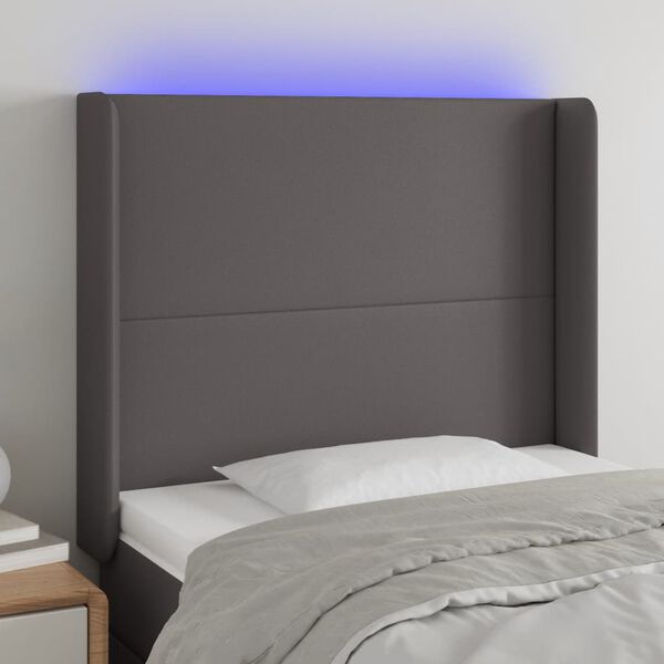 vidaXL Čelo postele s LED šedé 83 x 16 x 118/128 cm umělá kůže