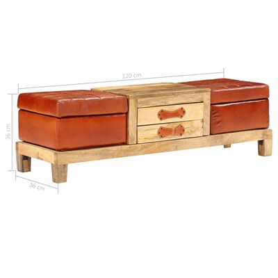 vidaXL Úložná lavice masivní mangovník a pravé kůže 120 x 36 x 36 cm