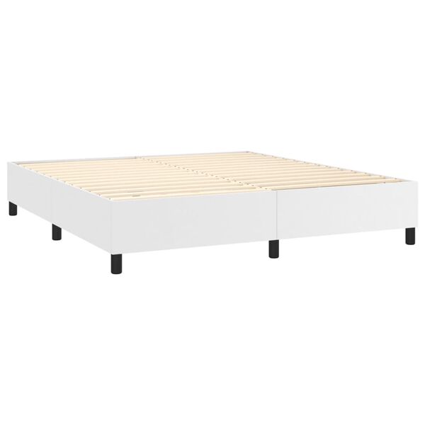 vidaXL Box spring postel s matrac&iacute; b&iacute;l&aacute; 180x200 cm uměl&aacute; kůže