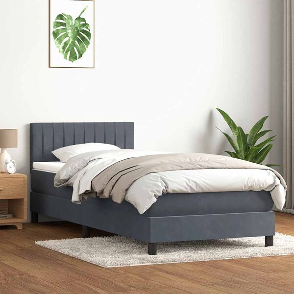 vidaXL Box spring postel s matrac&iacute; tmavě &scaron;ed&aacute; 80x220 cm samet