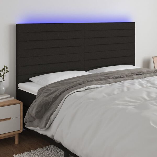 vidaXL Čelo postele s LED čern&eacute; 160x5x118/128 cm textil