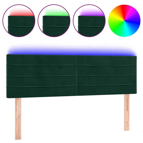 vidaXL Čelo postele s LED tmavě zelen&eacute; 144x5x78/88 cm samet