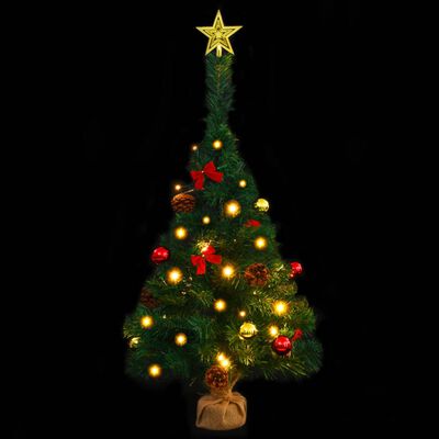 vidaXL Umělý vánoční stromek ozdobený s baňkami a LED 64 cm zelený