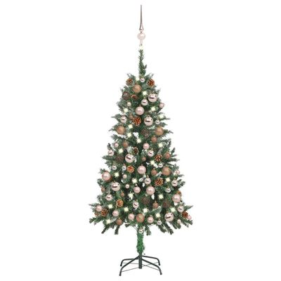 vidaXL Umělý vánoční stromek s LED a sadou koulí a šiškami 150 cm