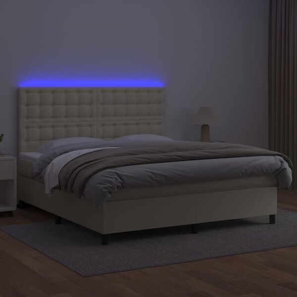 vidaXL Box spring postel s matrac&iacute; a LED kr&eacute;mov&aacute; 180x200cm uměl&aacute; kůže